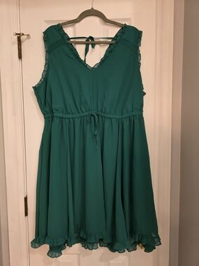 torrid Emerald Green Sleeveless Ruffle Skater Dress, Size 1